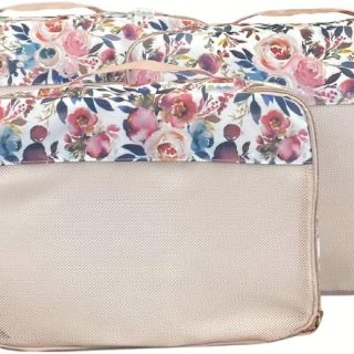 Itzy Ritzy Packing Cubes for Travel – Set of 3 Large Packing Cubes or Travel Organizers; Each Cube Features a Mesh Top, Double Zippers and a Fabric Handle; Large Sizes (Blush Floral)